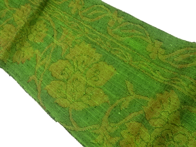 手織り真綿紬花唐草模様織出し名古屋帯